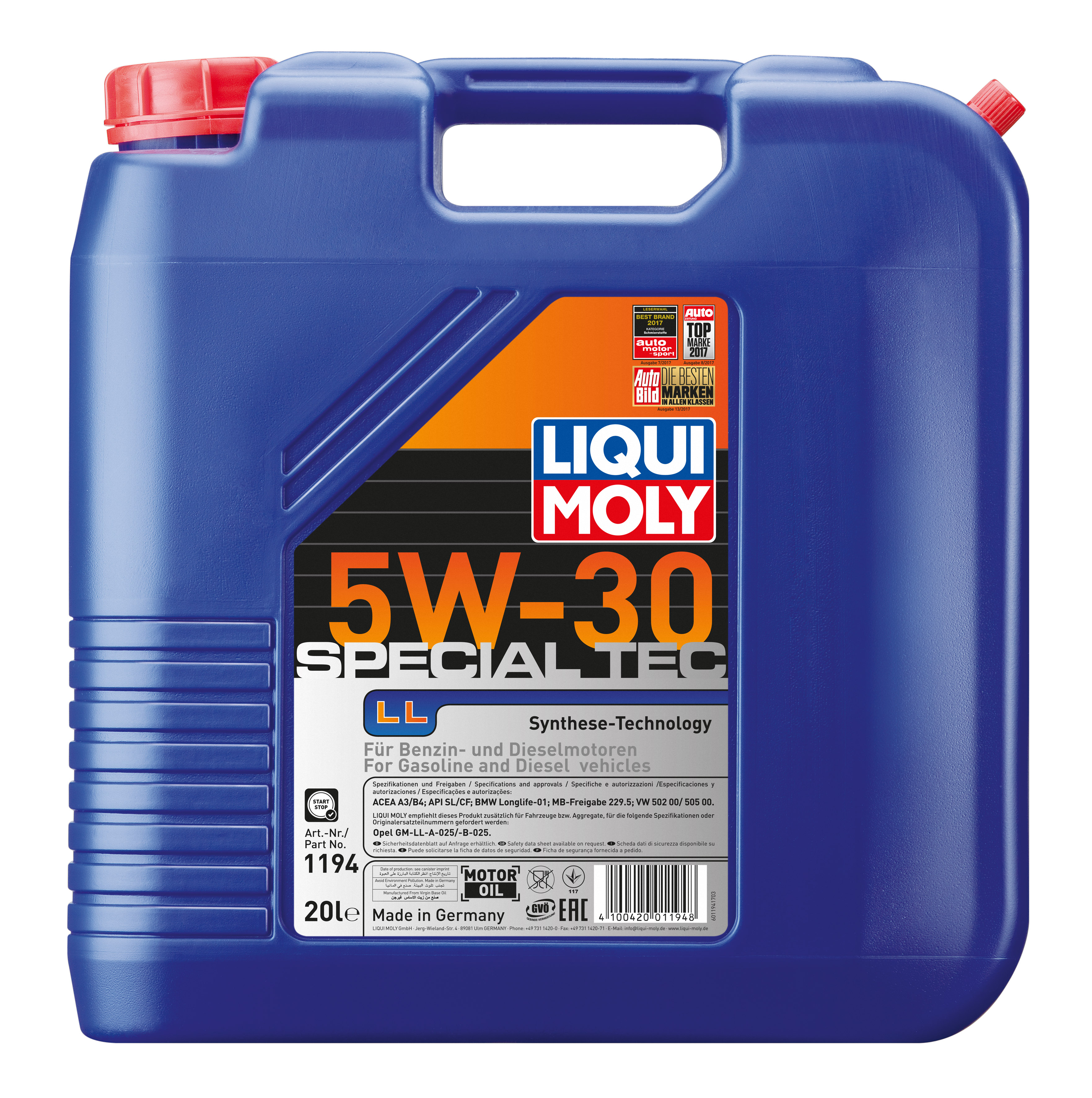 НС-синтетическое моторное масло Special Tec LL 5W-30 20 л. 1194 LIQUI MOLY  - купить по низкой цене