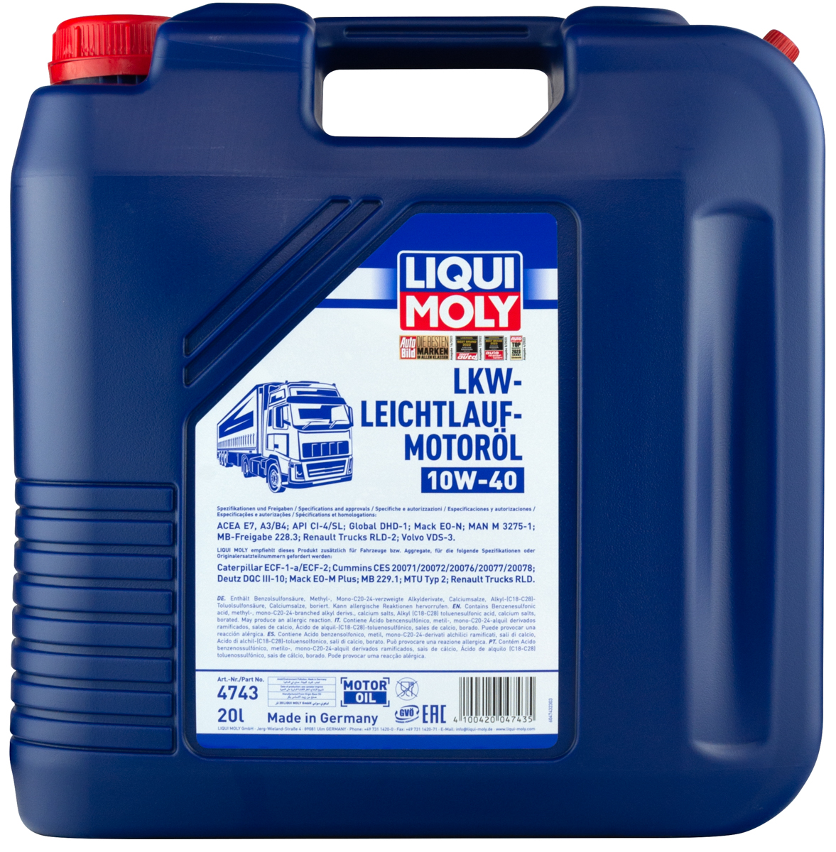 НС-синтетическое моторное масло LKW-Leichtlauf-Motoroil Basic 10W-40 20 л.  4743 LIQUI MOLY - купить по низкой цене