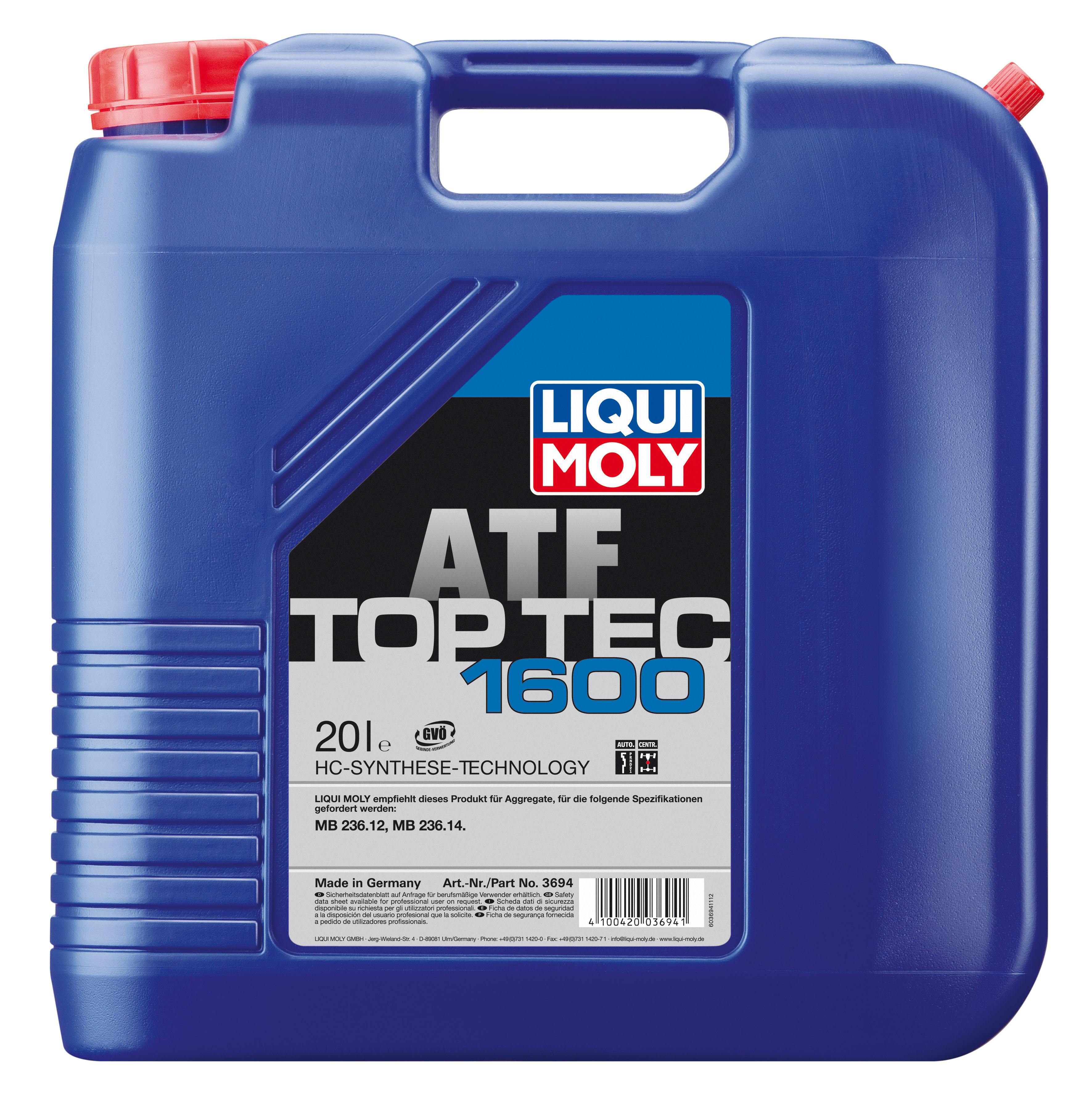 НС-синтетическое трансмиссионное масло для АКПП Top Tec ATF 1600 20 л. 3694  LIQUI MOLY - купить по низкой цене