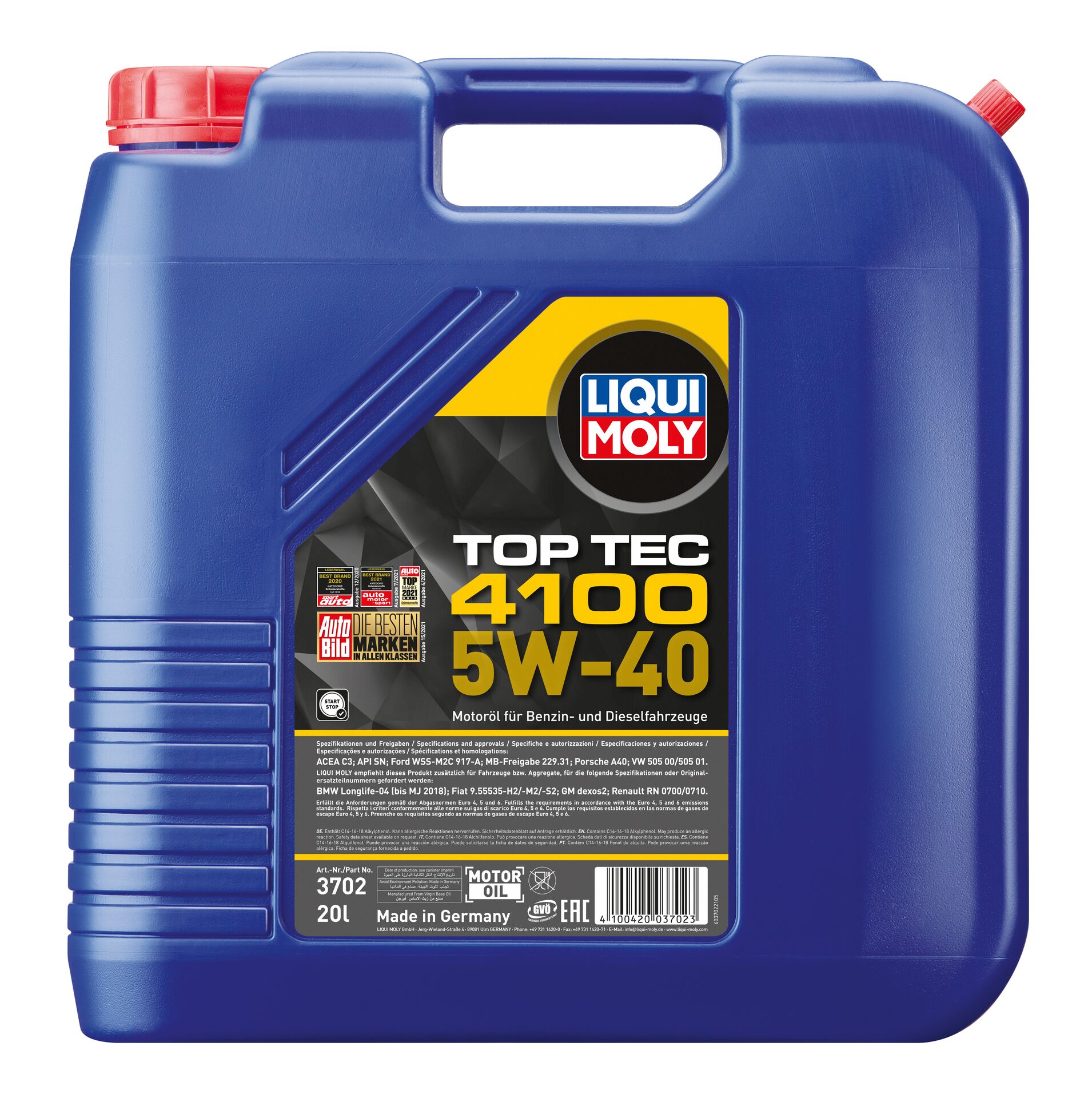 НС-синтетическое моторное масло Top Tec 4100 5W-40 20 л. 3702 LIQUI MOLY -  купить по низкой цене