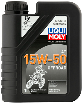 НС-синтетическое моторное масло для 4-тактных мотоциклов Motorbike 4T Offroad 15W-50 1 л. артикул 3057 LIQUI MOLY