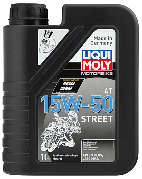 НС-синтетическое моторное масло для 4-тактных мотоциклов Motorbike 4T Street 15W-50 1 л. артикул 2555 LIQUI MOLY